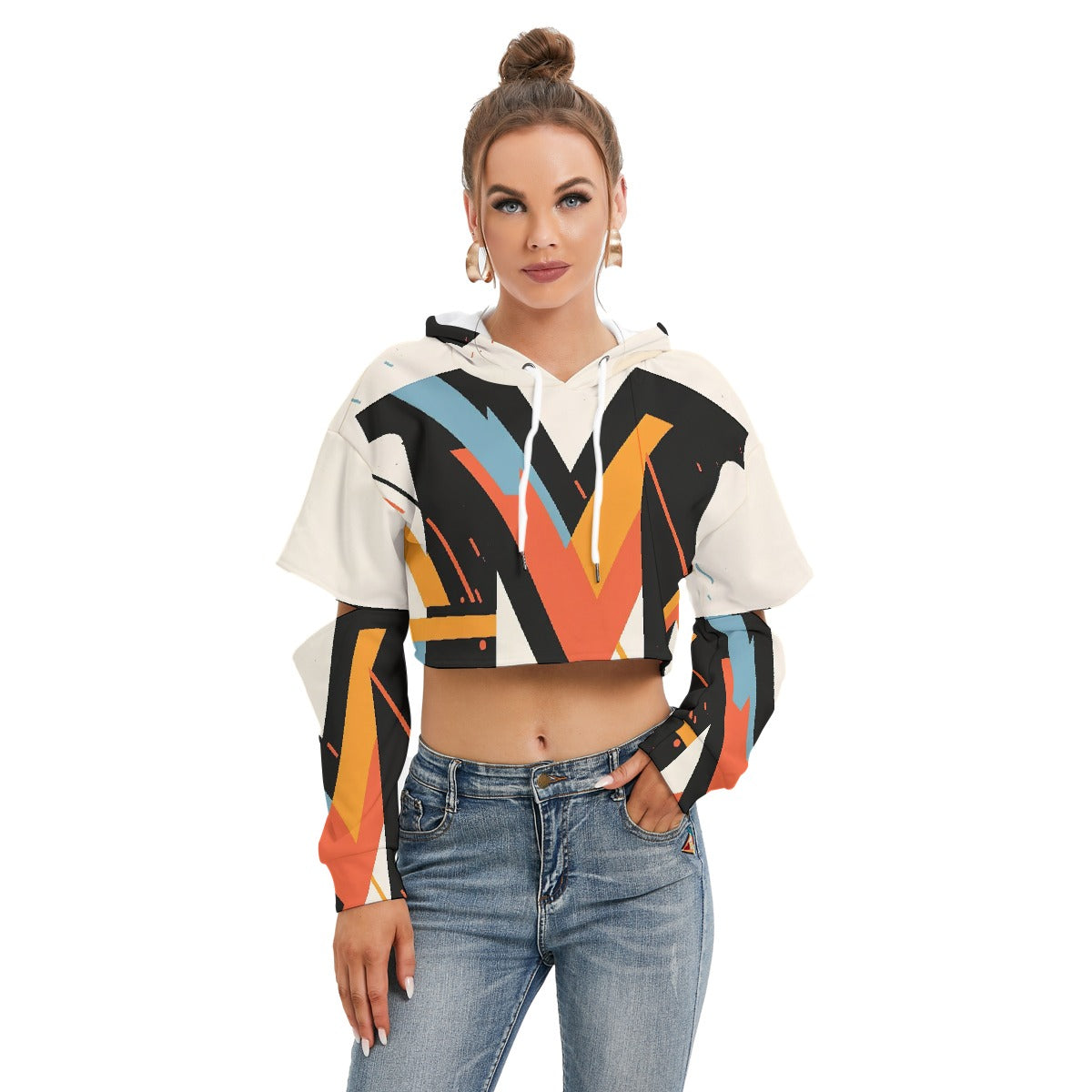 All-Over Print Women's Heavy Fleece Hoodie With Hollow Out Sleeve
