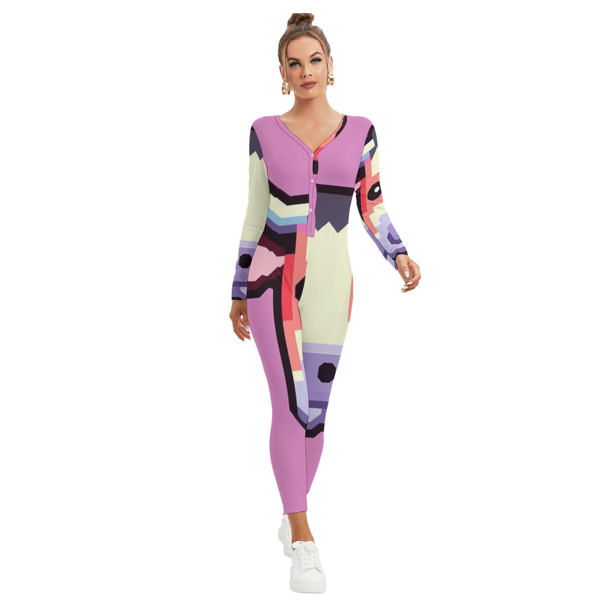 All-Over Print Women's Plunging Neck Jumpsuit