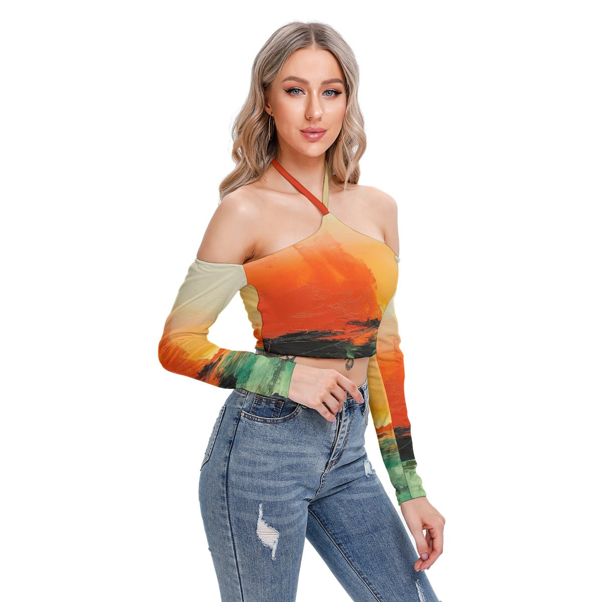 All-Over Print Women's Halter Lace-up Top
