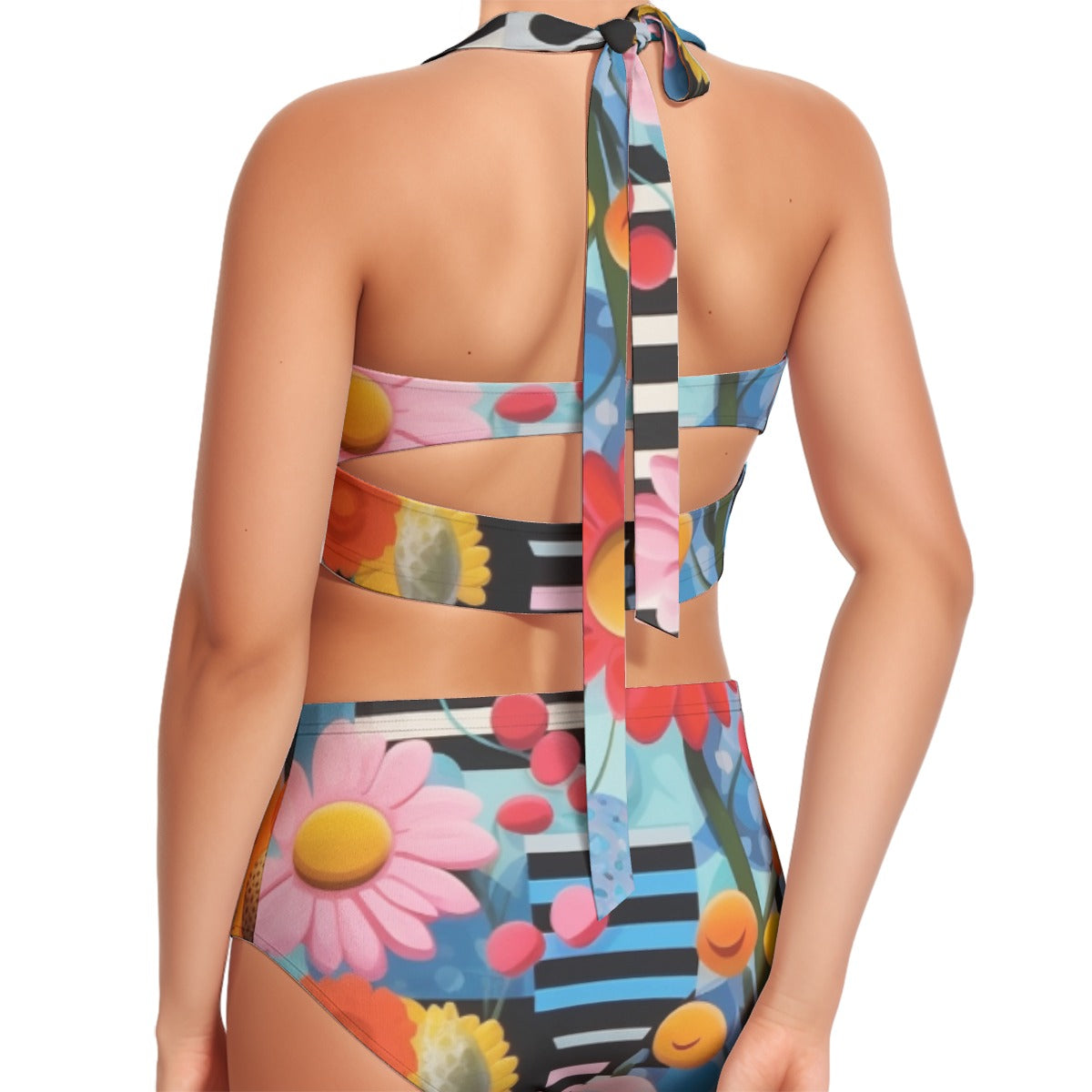 All-Over Print Women's Swimsuit Set With Halter