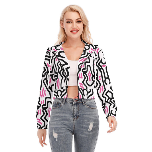All-Over Print Women's Crop Top Hoodie With Zipper Closure
