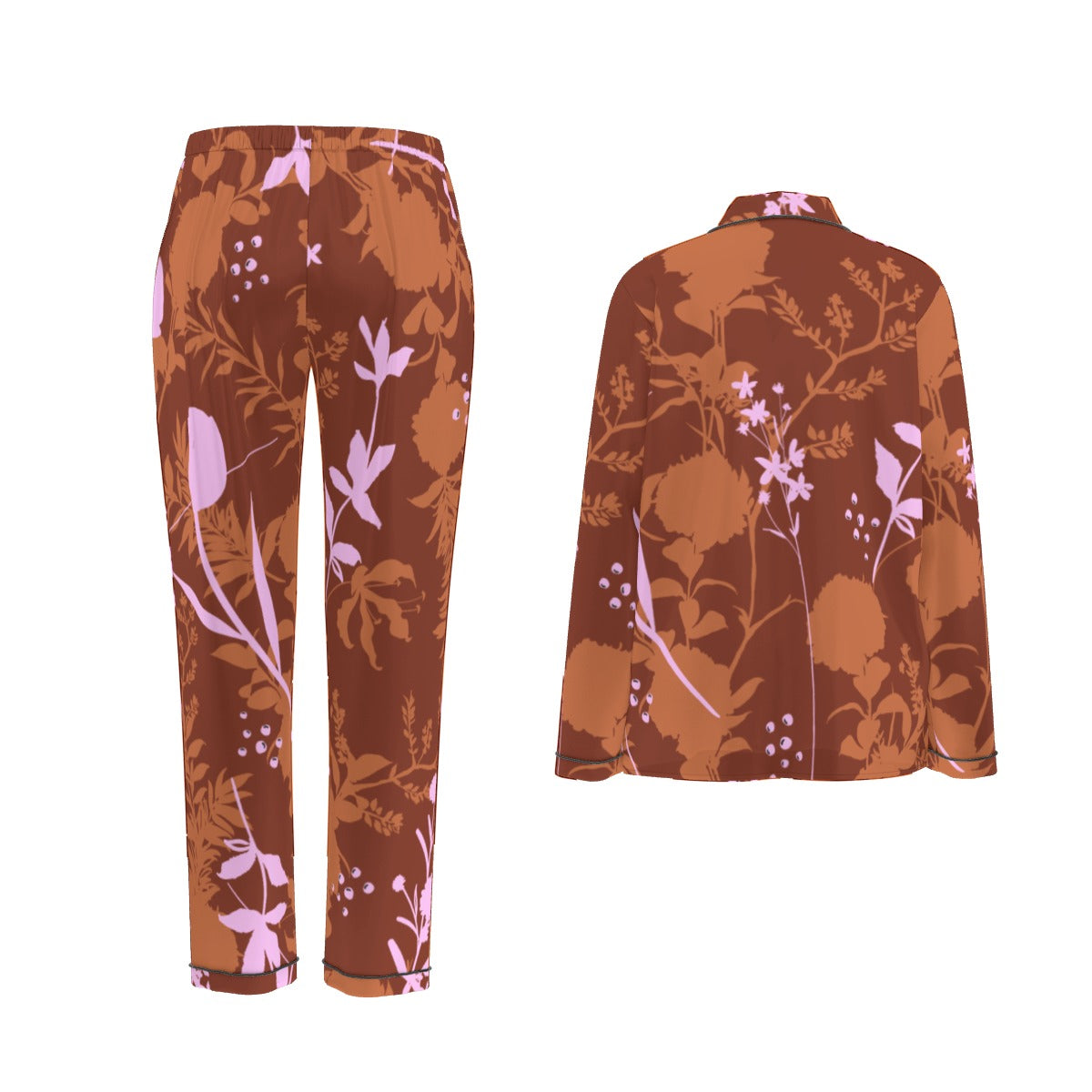 All-Over Print Women's Long Sleeve Pajama Set With Black Contrast Piping