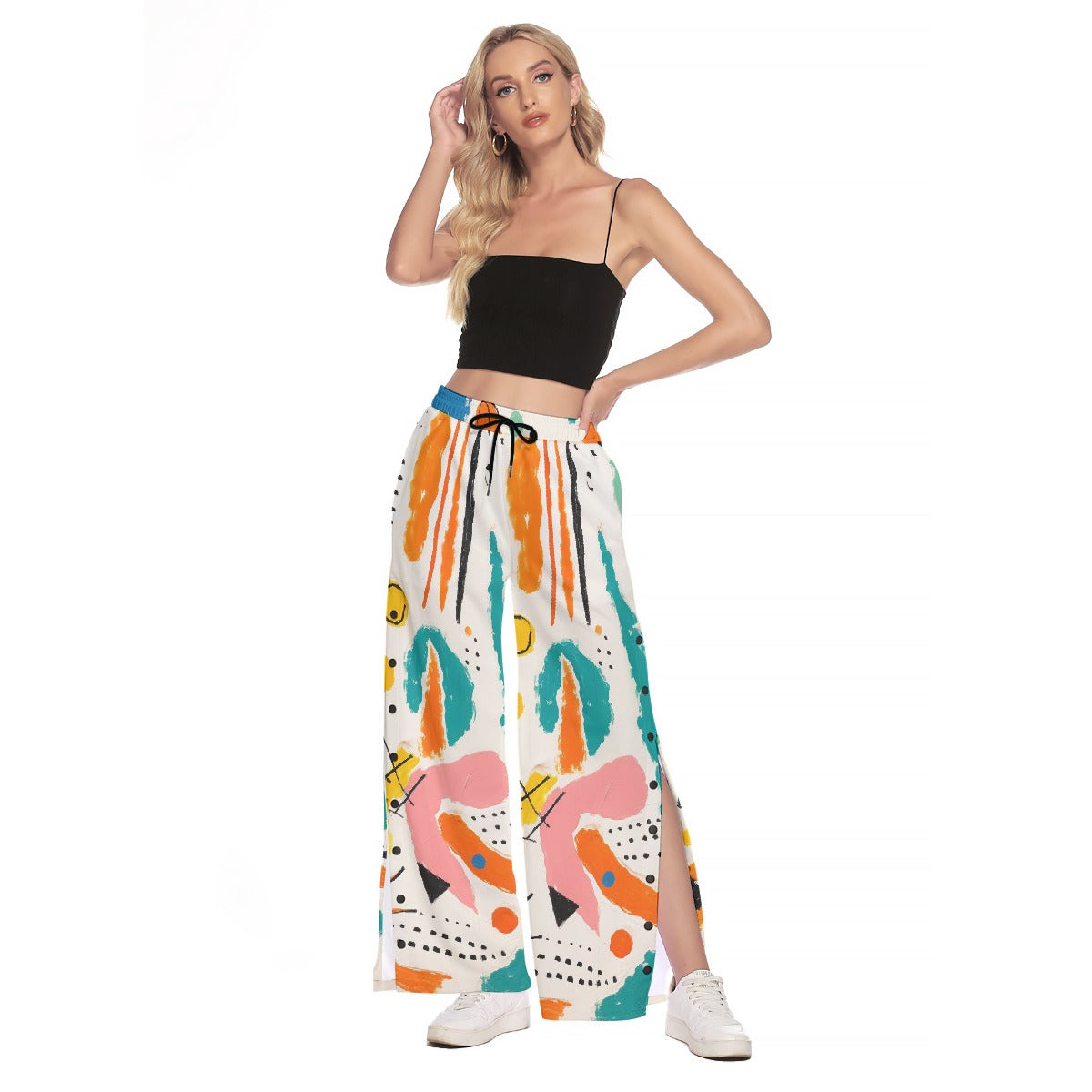 All-Over Print Women's Side Slit Snap Button Trousers