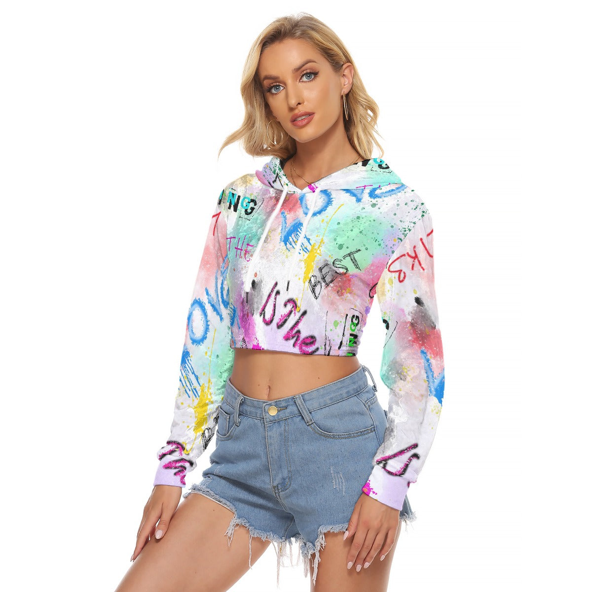 All-Over Print Women's Crop Top Hoodie|Velvet