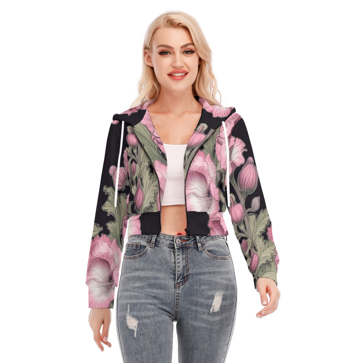 All-Over Print Women's Crop Top Hoodie With Zipper Closure