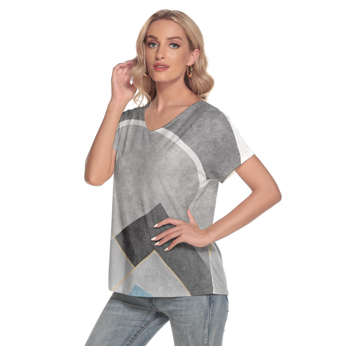 All-Over Print Women's Loose V-neck Short Sleeve T-shirt