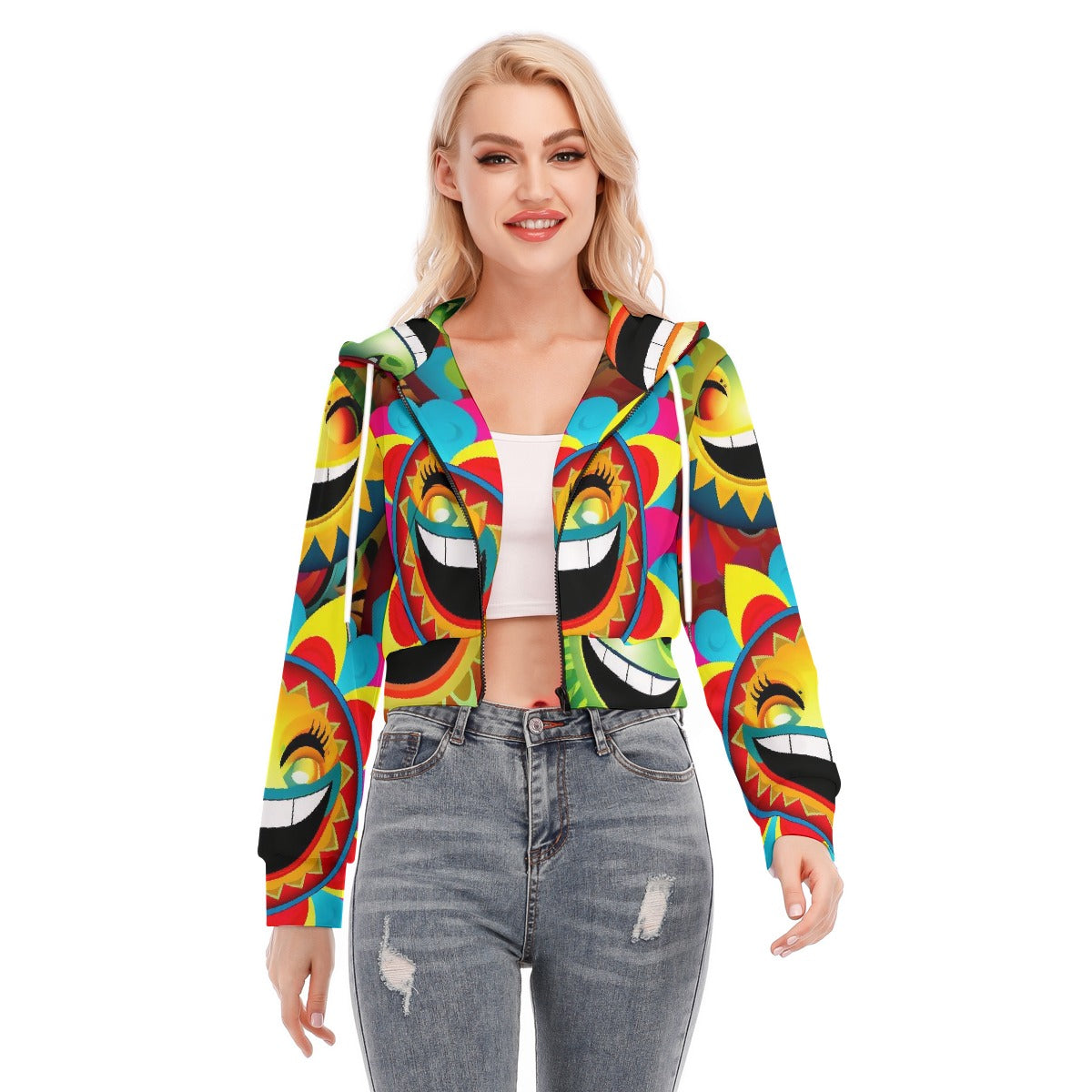 All-Over Print Women's Crop Top Hoodie With Zipper Closure