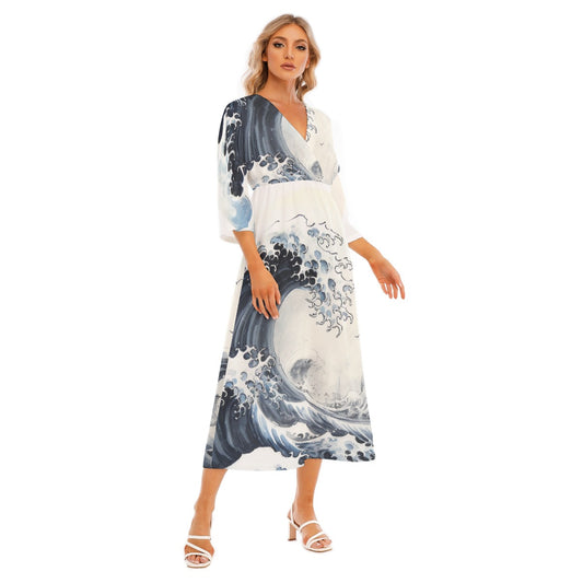 All-Over Print Women's Mid-Sleeve Long Dress