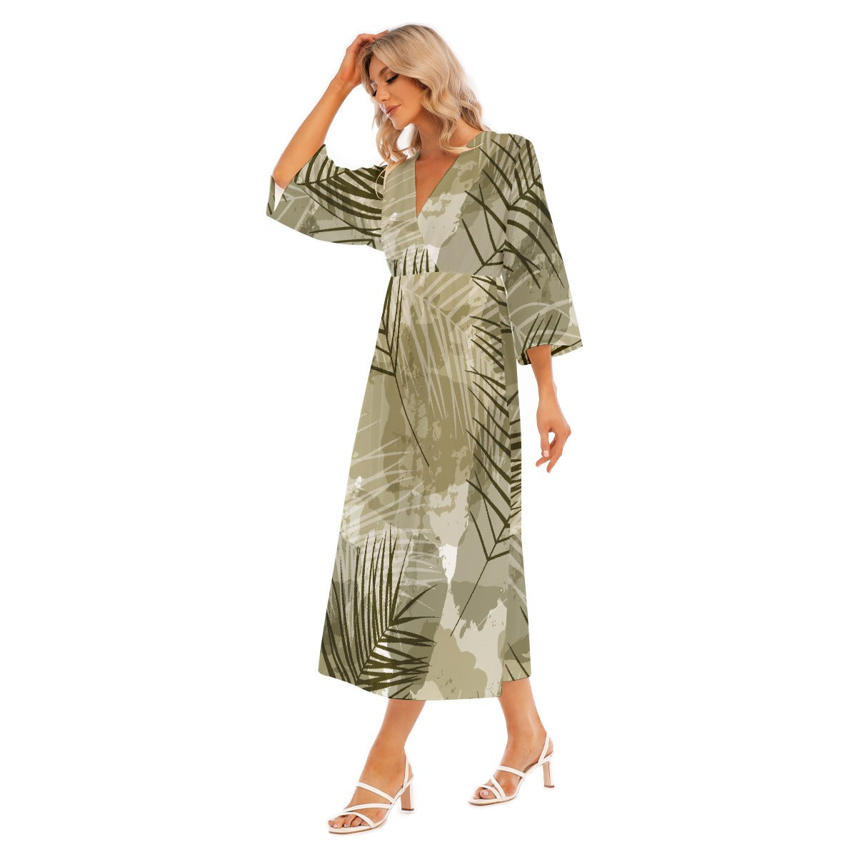 All-Over Print Women's Mid-Sleeve Long Dress