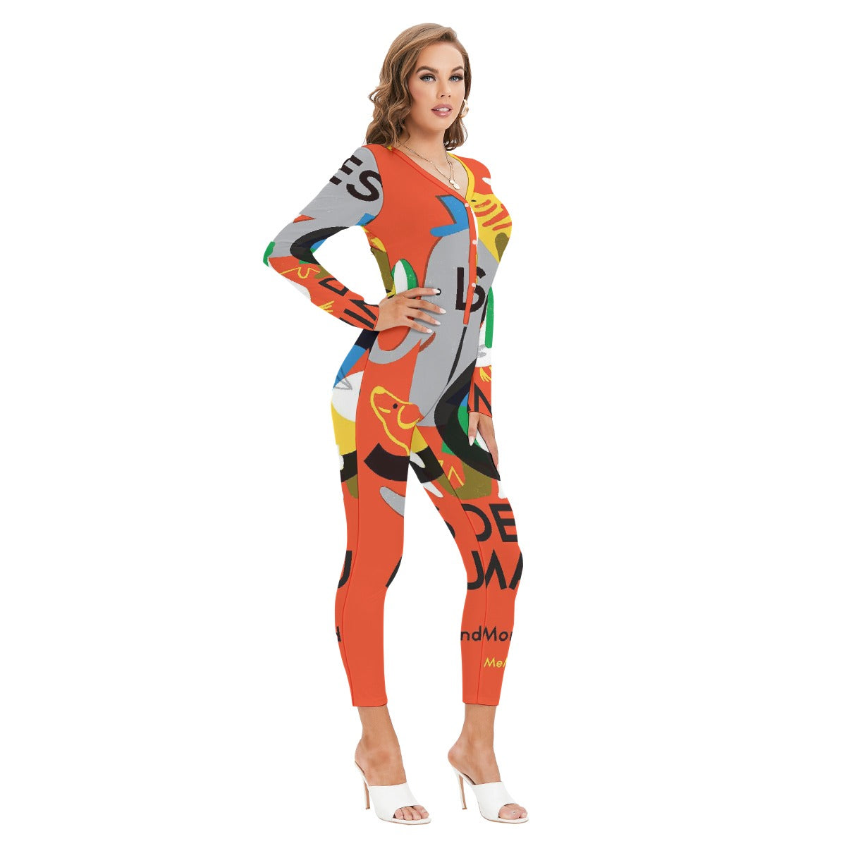 All-Over Print Women's Plunging Neck Jumpsuit