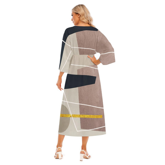 All-Over Print Women's Mid-Sleeve Long Dress