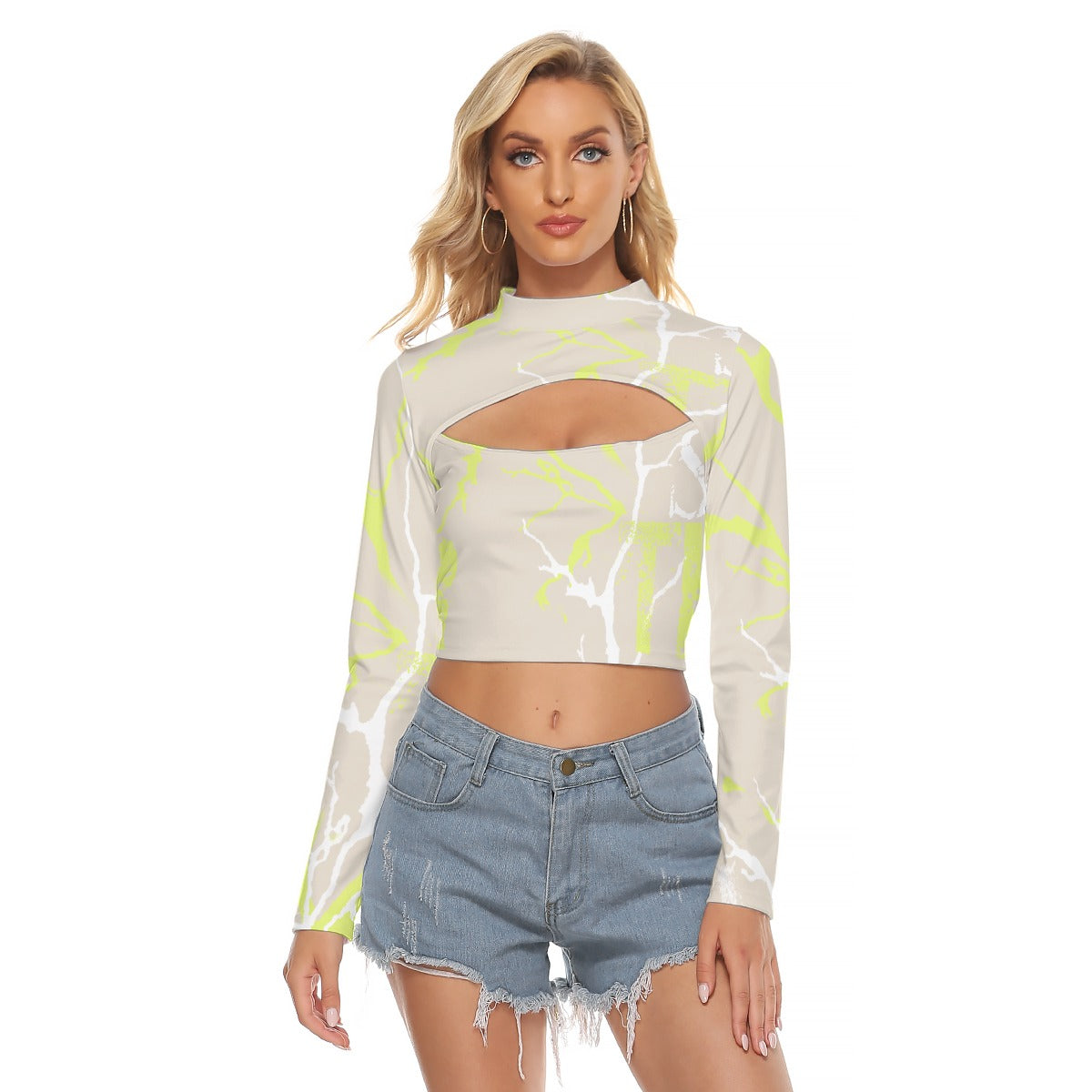 All-Over Print Women's Hollow Chest Keyhole Tight Crop Top