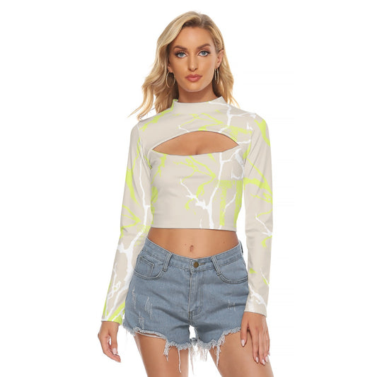 All-Over Print Women's Hollow Chest Keyhole Tight Crop Top