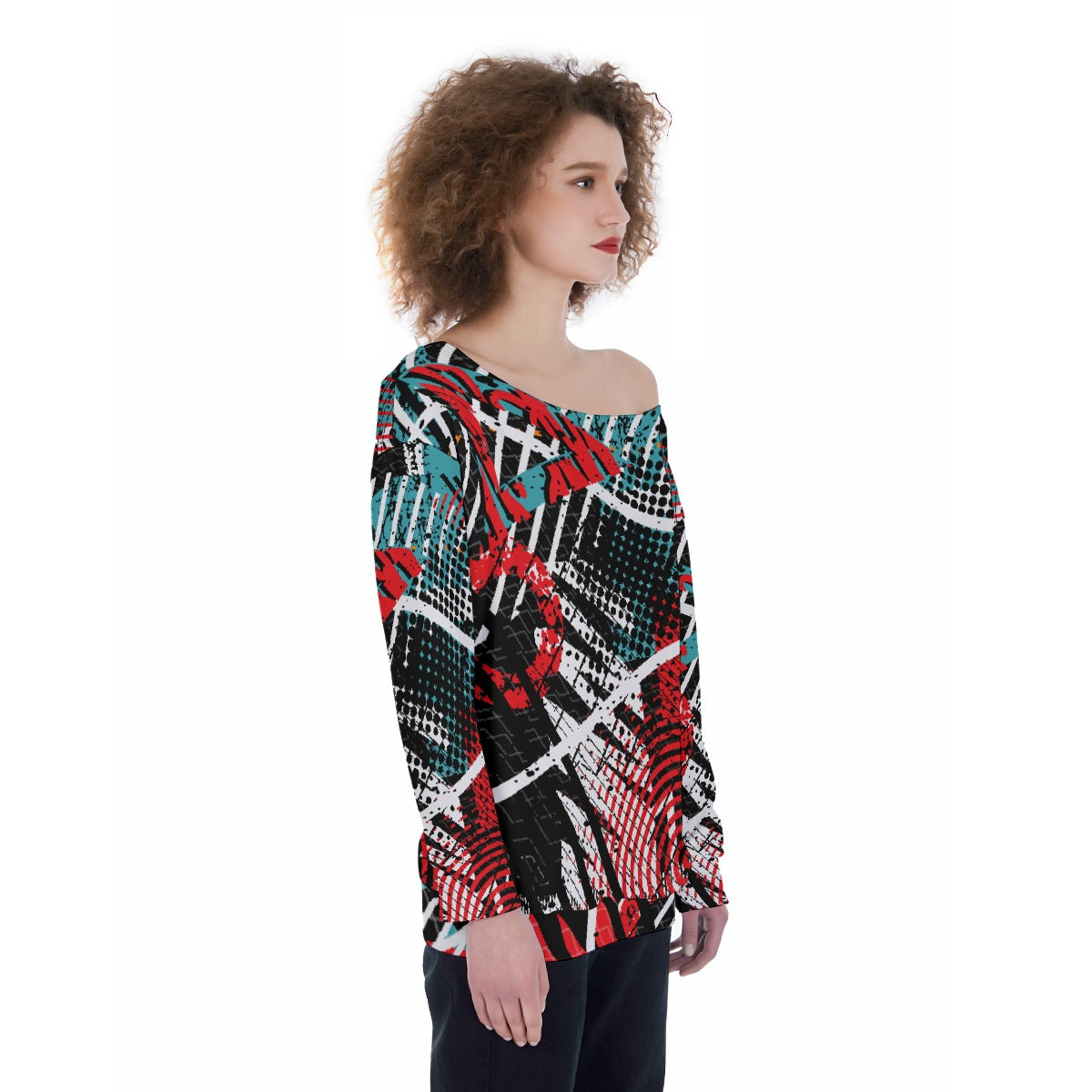 All-Over Print Oversized Women's Off-Shoulder Sweatshirt