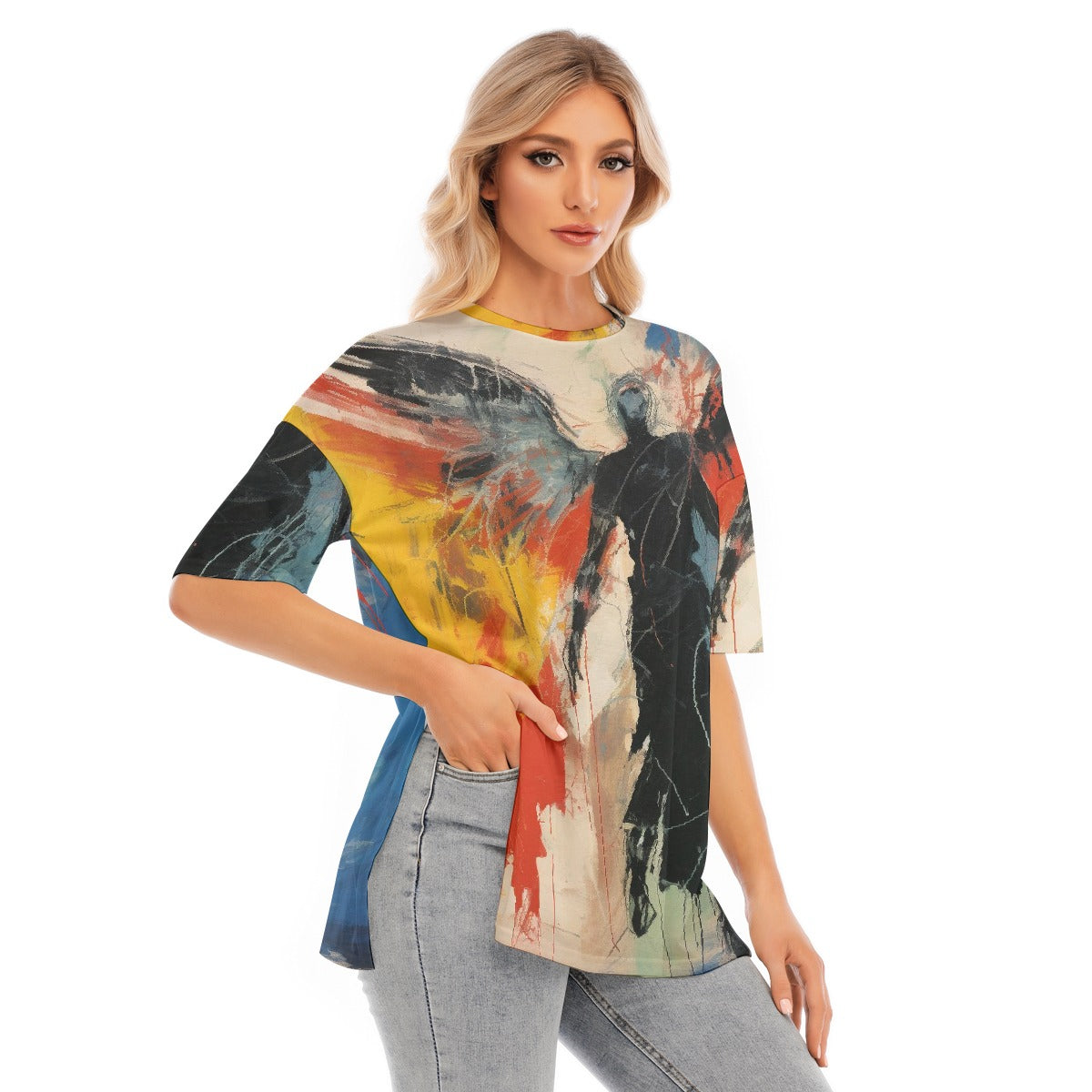All-Over Print Women's Short Sleeves T-shirt With Hem Split