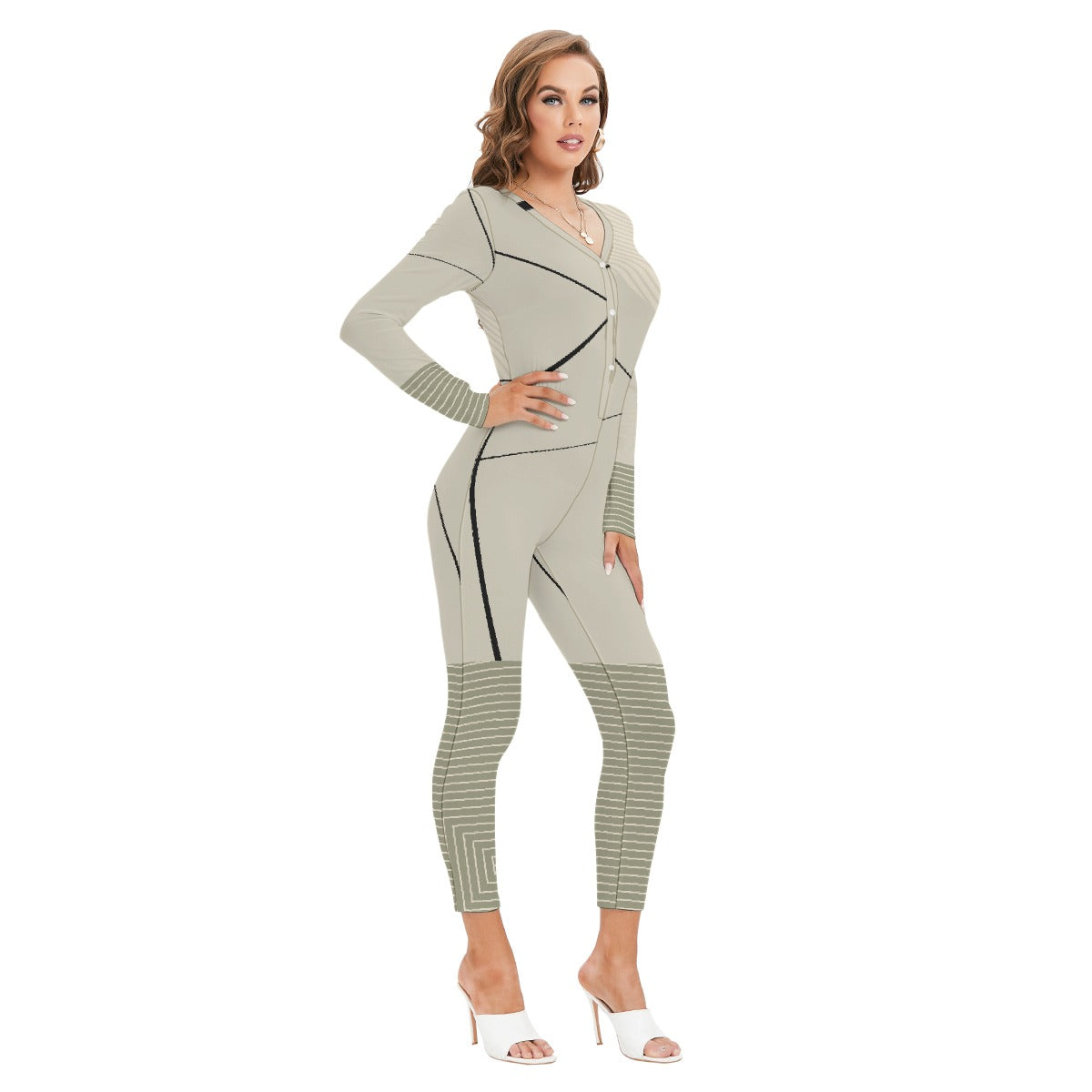 All-Over Print Women's Plunging Neck Jumpsuit