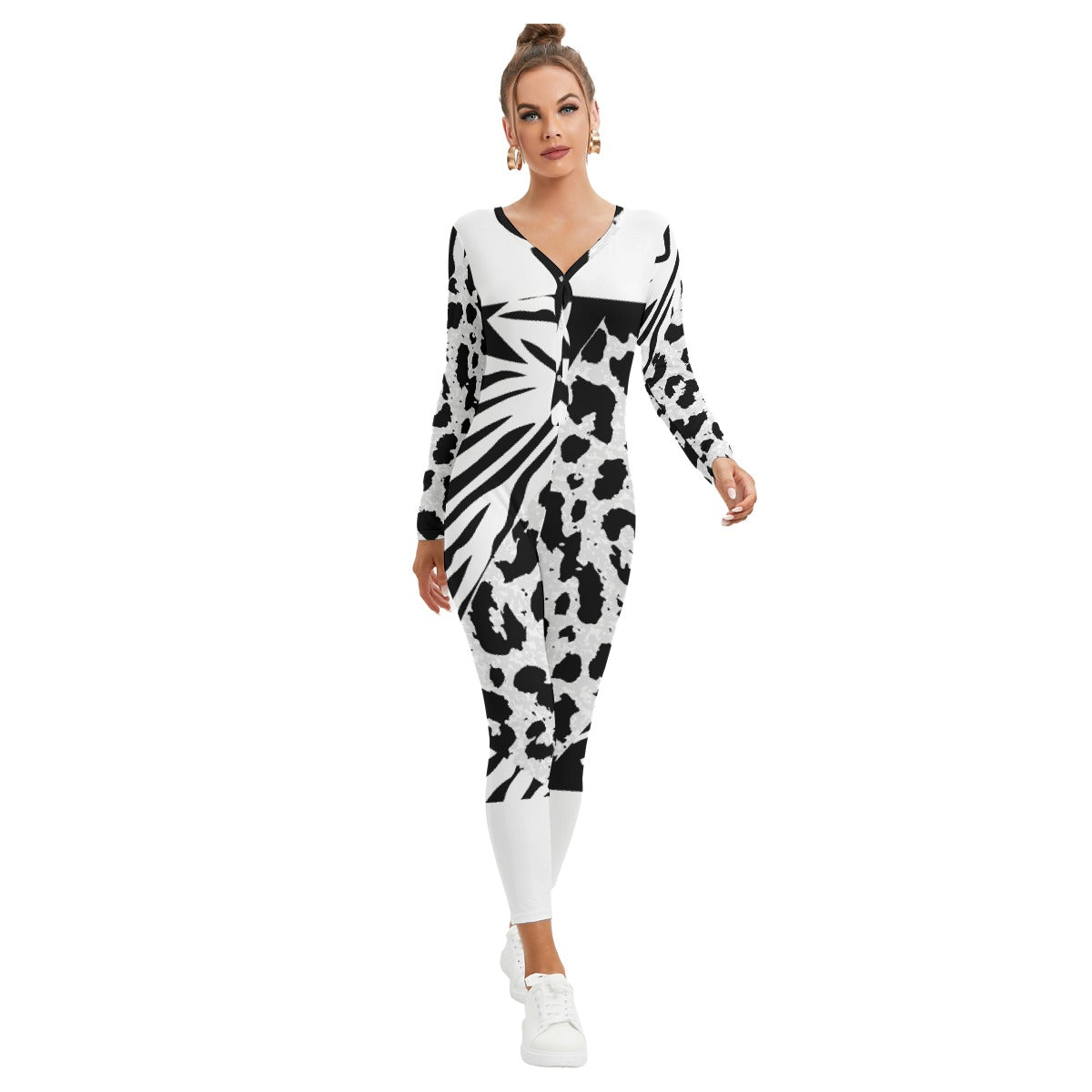 All-Over Print Women's Plunging Neck Jumpsuit