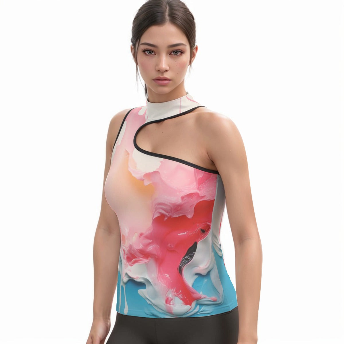 All-Over Print Women's Halter Sleeveless Asymmetrical Tank Top