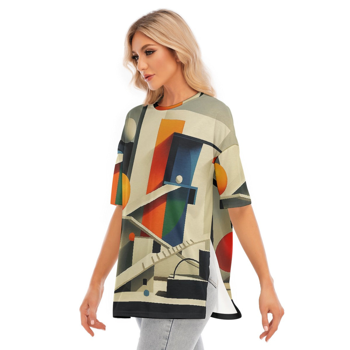 All-Over Print Women's Short Sleeves T-shirt With Hem Split