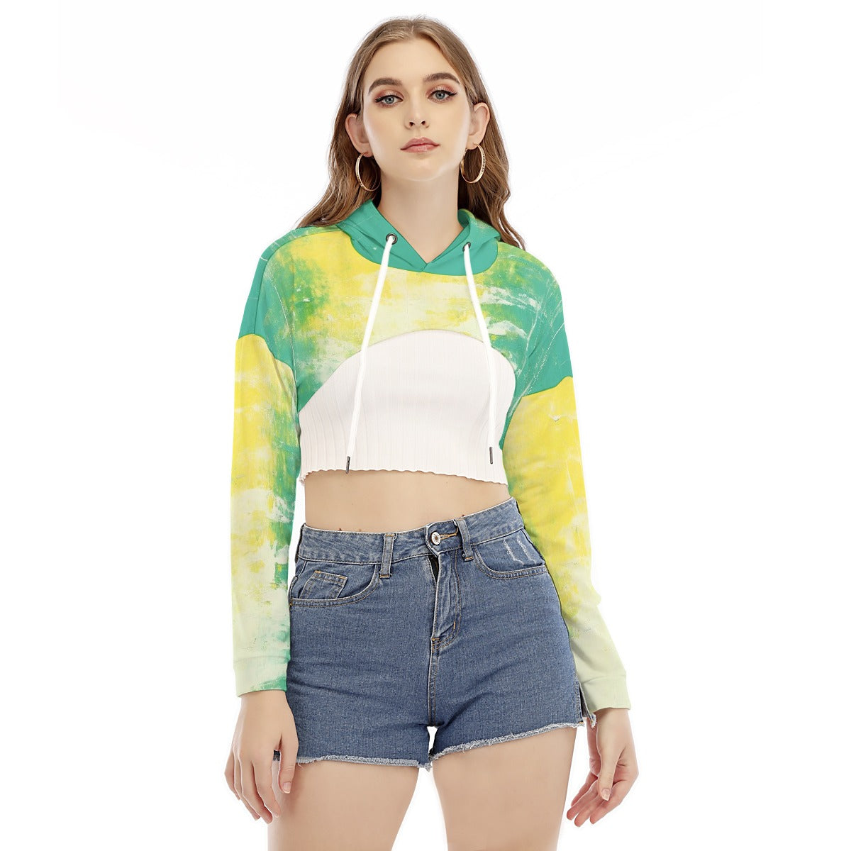 All-Over Print Women's Smock Short Hoodie With Long Sleeve