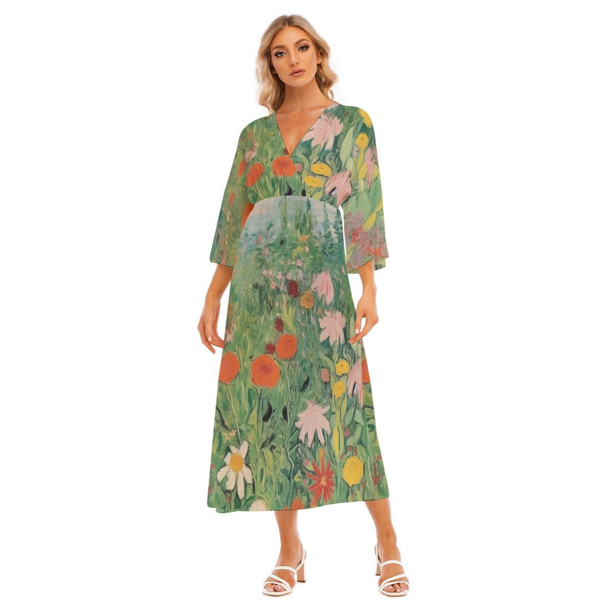 All-Over Print Women's Mid-Sleeve Long Dress