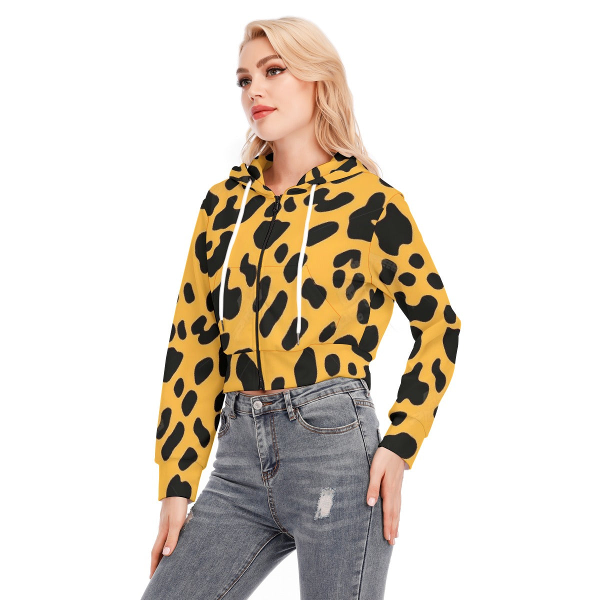 All-Over Print Women's Crop Top Hoodie With Zipper Closure