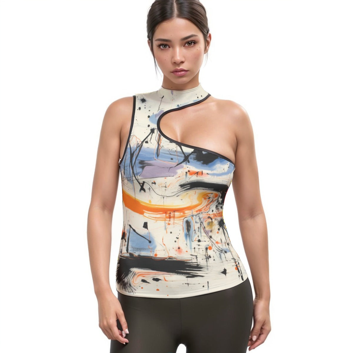 All-Over Print Women's Halter Sleeveless Asymmetrical Tank Top
