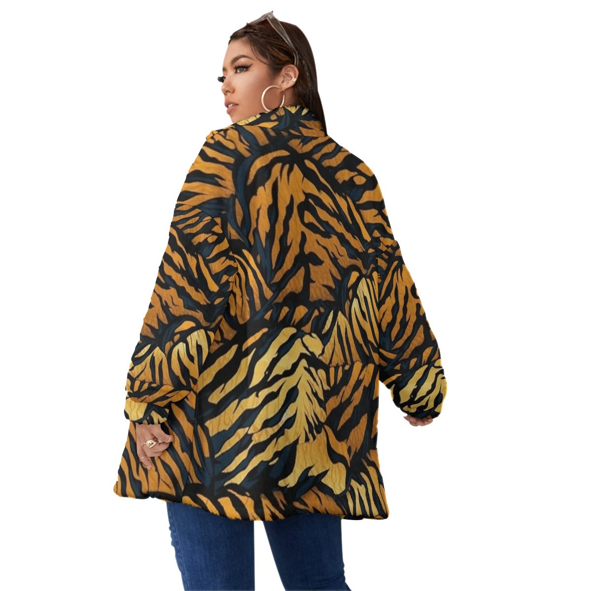 All-Over Print Unisex Borg Fleece Stand-up Collar Coat With Zipper Closure(Plus Size)