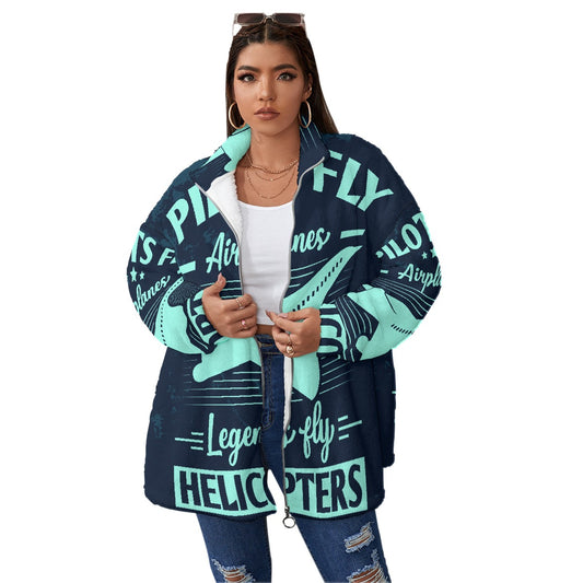 All-Over Print Unisex Borg Fleece Stand-up Collar Coat With Zipper Closure(Plus Size)