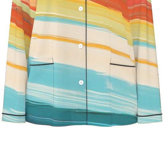 All-Over Print Women's Long Sleeve Pajama Set With Black Contrast Piping