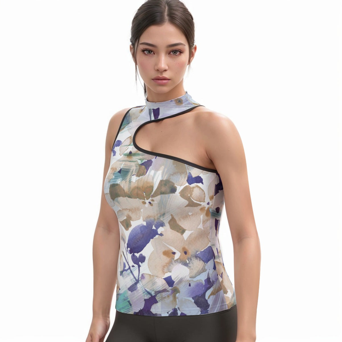 All-Over Print Women's Halter Sleeveless Asymmetrical Tank Top