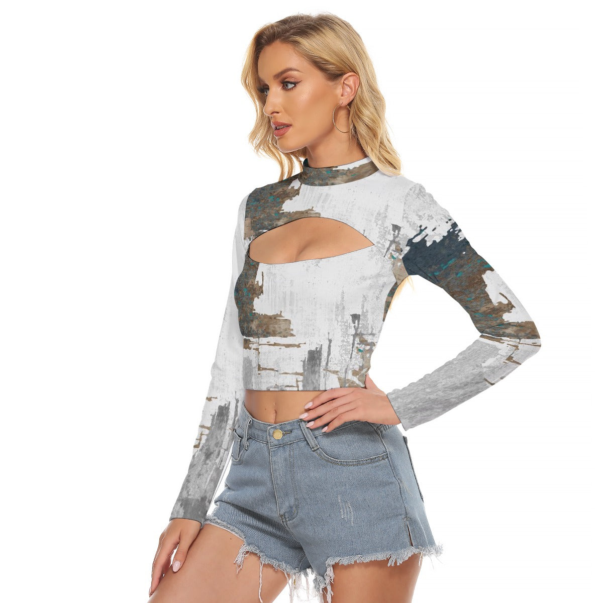 All-Over Print Women's Hollow Chest Keyhole Tight Crop Top