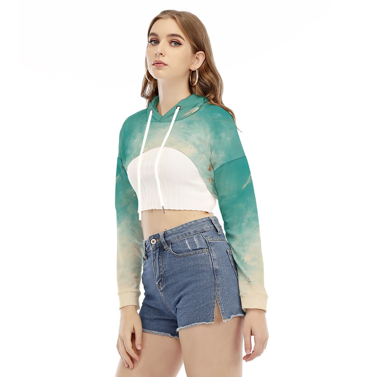 All-Over Print Women's Smock Short Hoodie With Long Sleeve