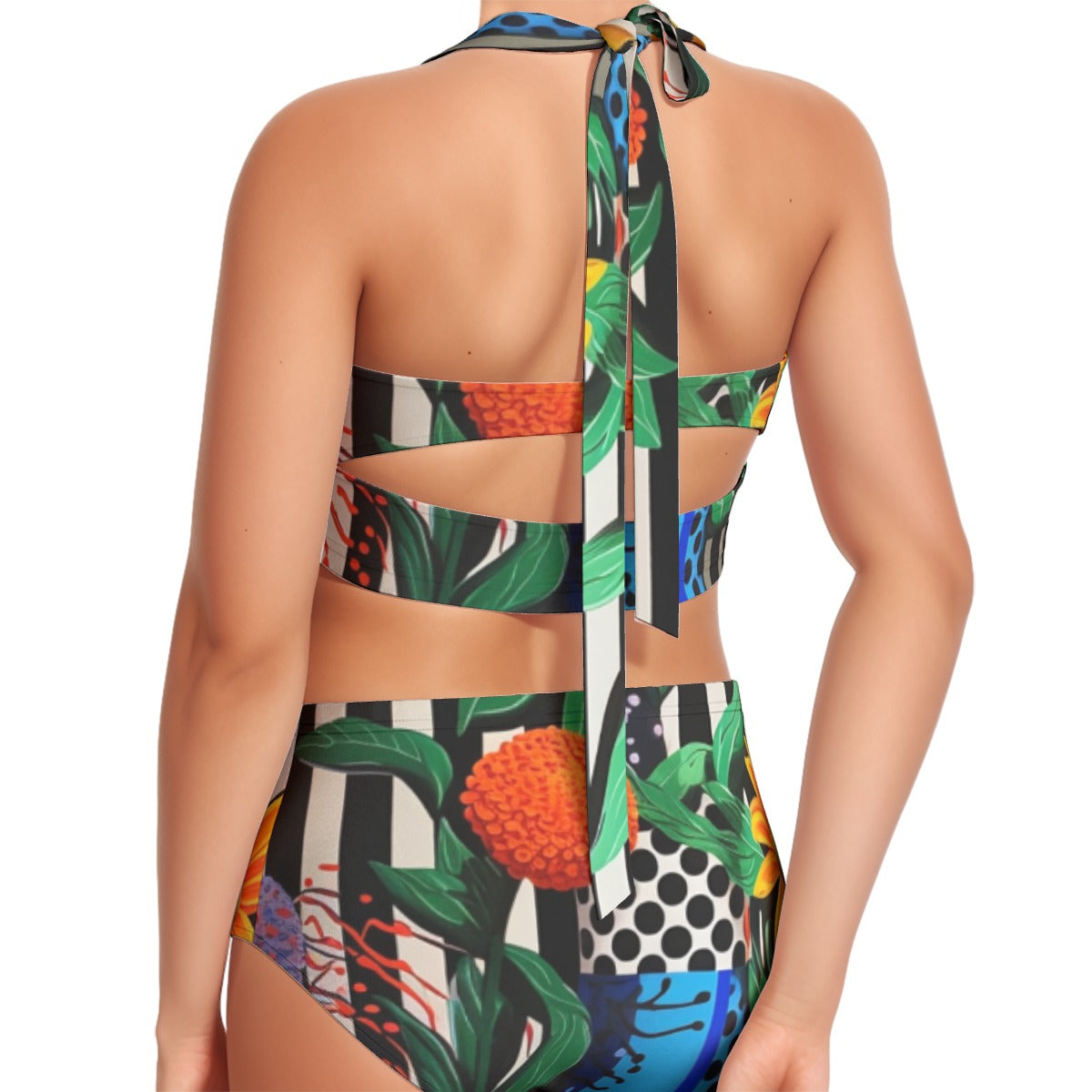 All-Over Print Women's Swimsuit Set With Halter