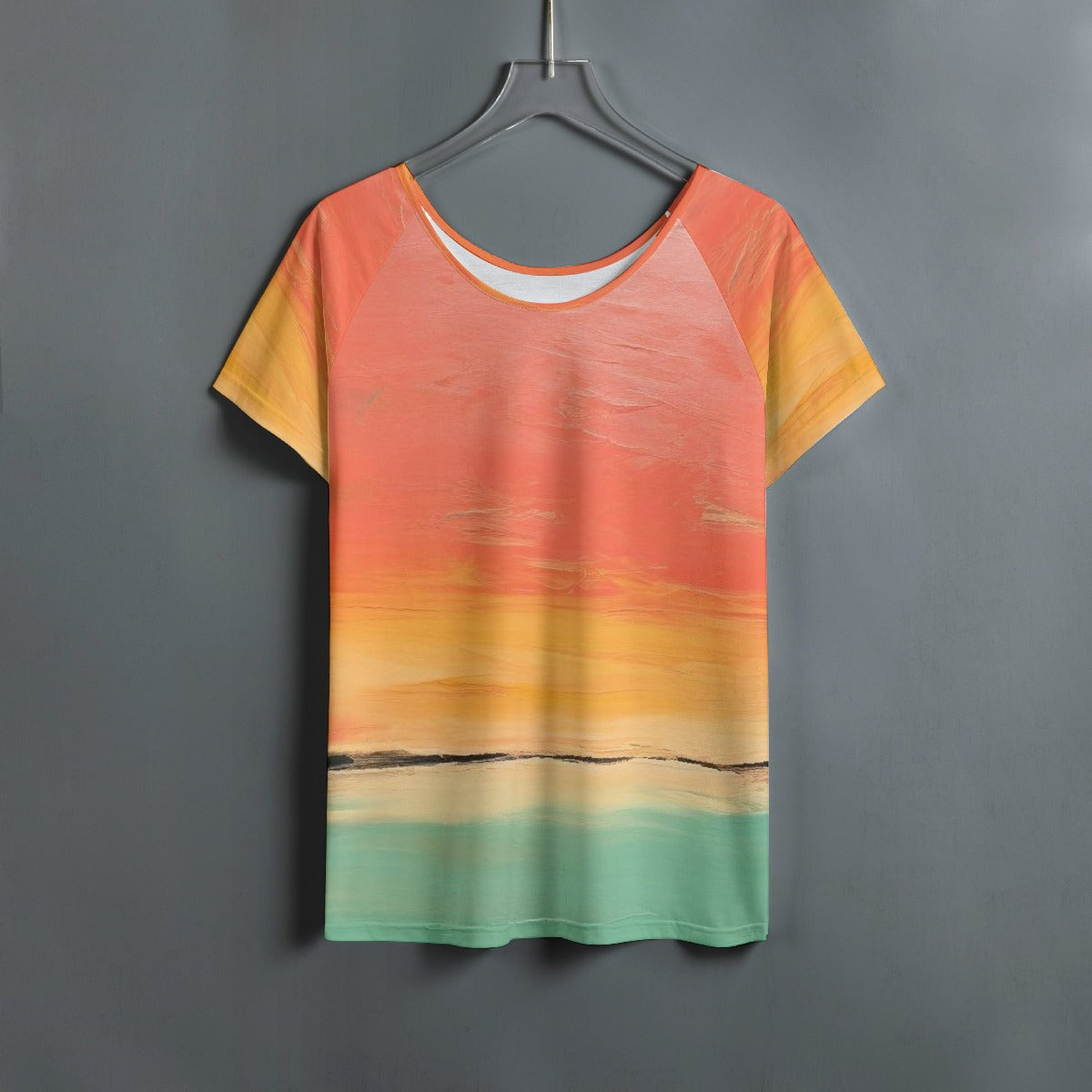 All-Over Print Women's Round Neck T-shirt With Raglan Sleeve