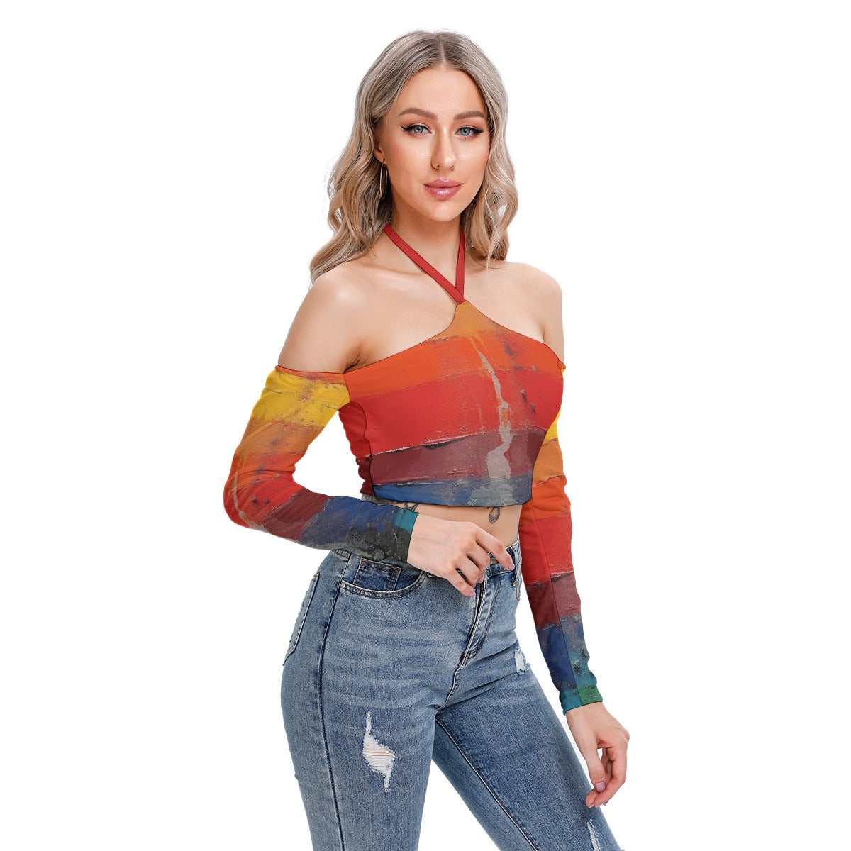 All-Over Print Women's Halter Lace-up Top