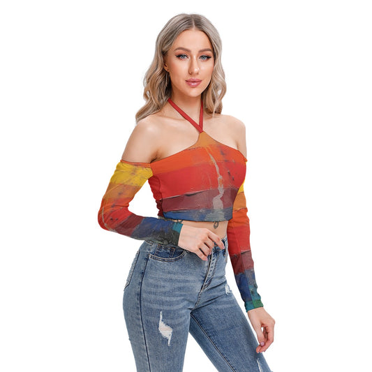 All-Over Print Women's Halter Lace-up Top