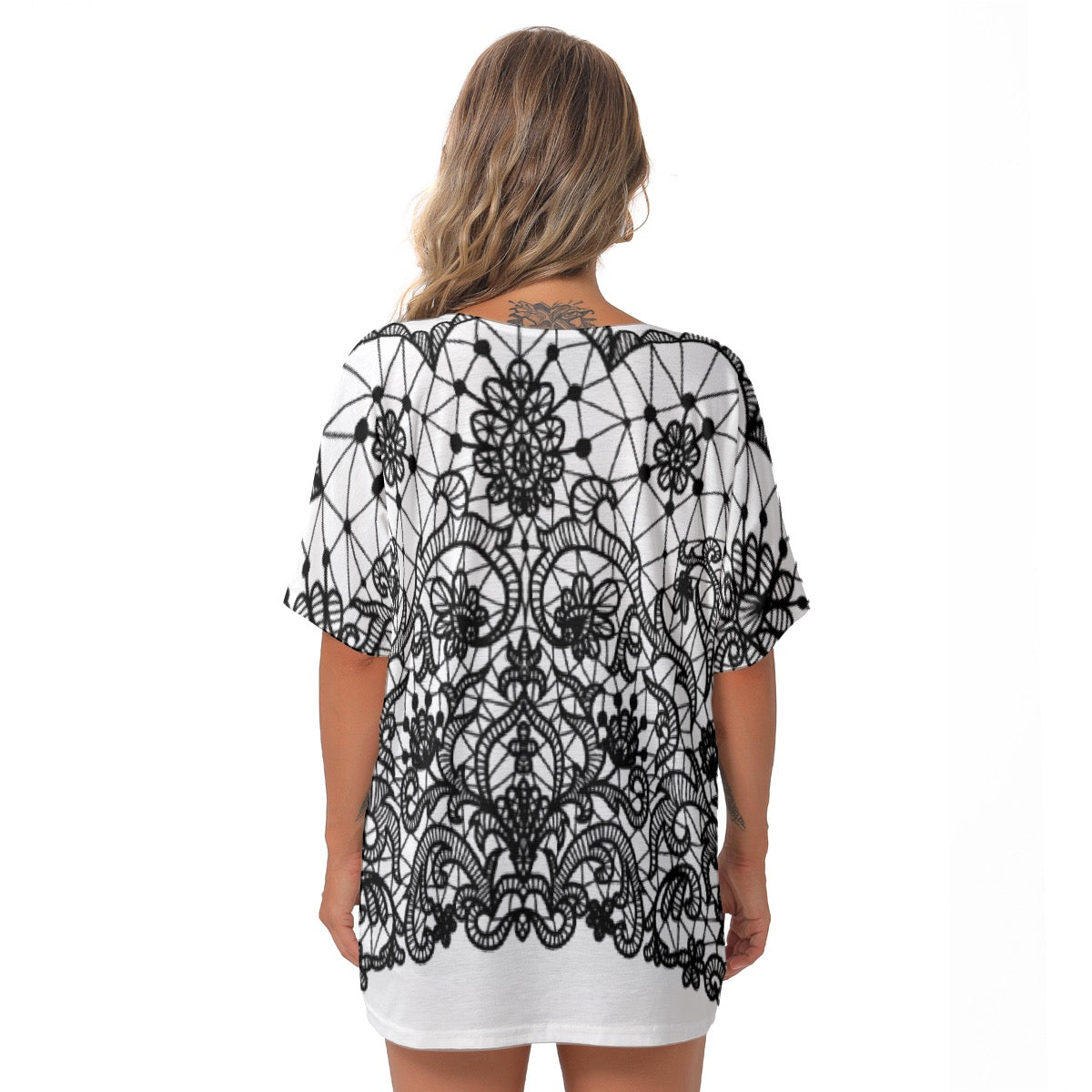 All-Over Print Women's Bat Sleeves V-Neck Blouse