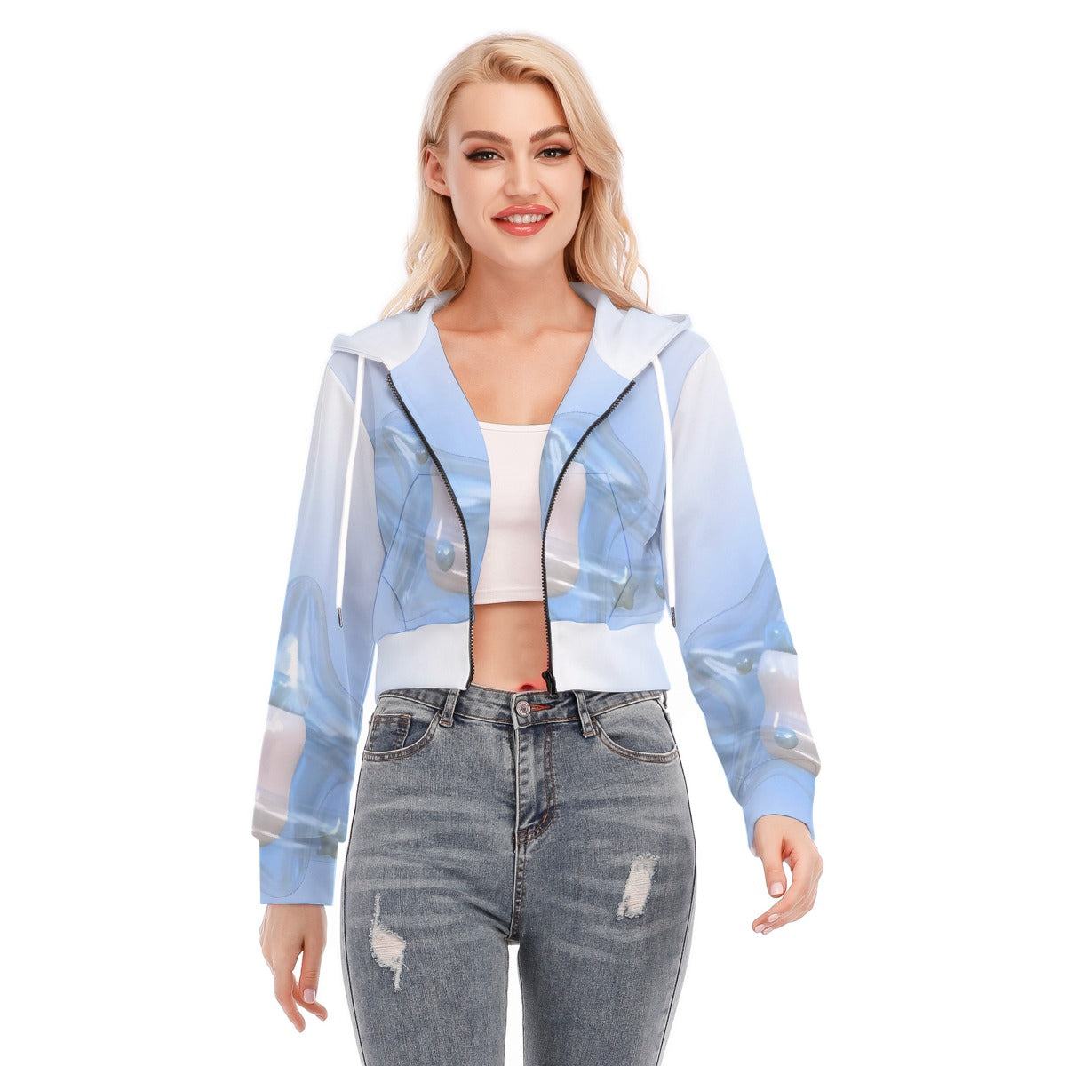 All-Over Print Women's Crop Top Hoodie With Zipper Closure