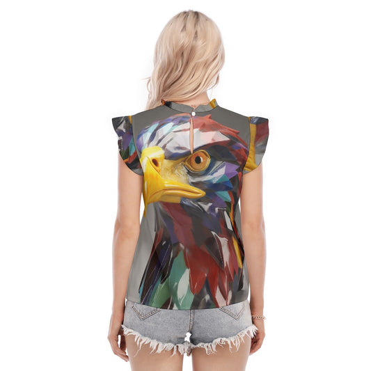 All-Over Print Women's Blouse With Ruffle Collar And Sleeve