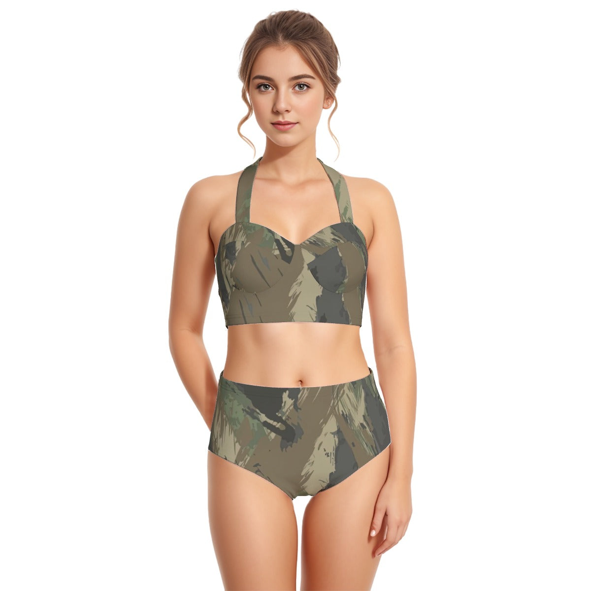 All-Over Print Women's Swimsuit Set With Halter