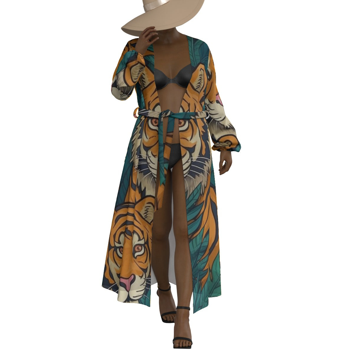 All-Over Print Women's Lace-up Chiffon Robe