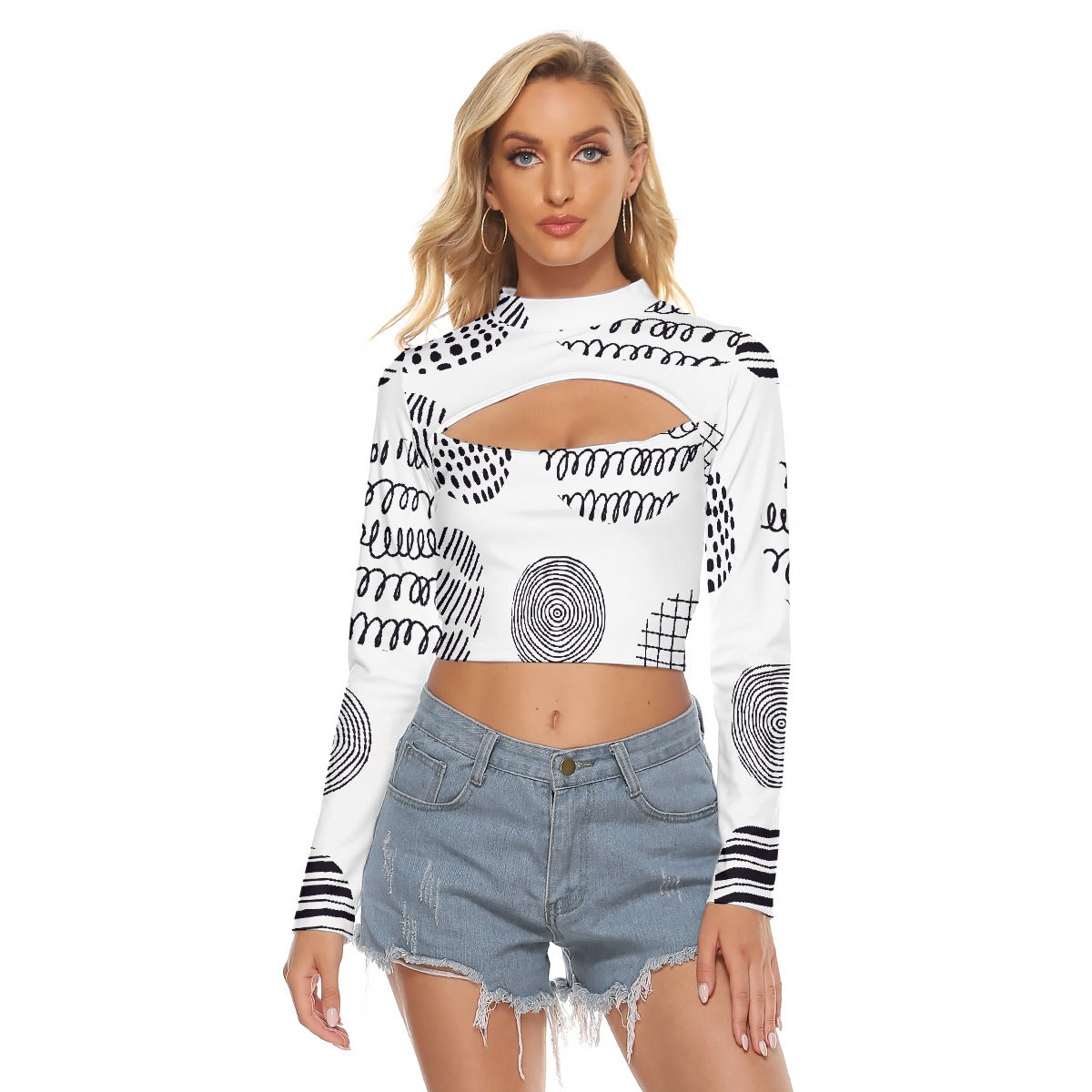 All-Over Print Women's Hollow Chest Keyhole Tight Crop Top