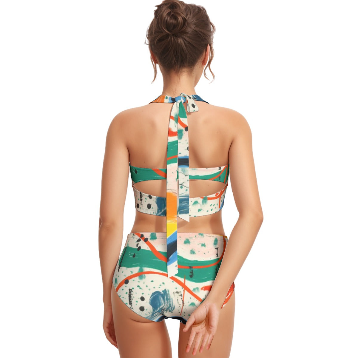 All-Over Print Women's Swimsuit Set With Halter
