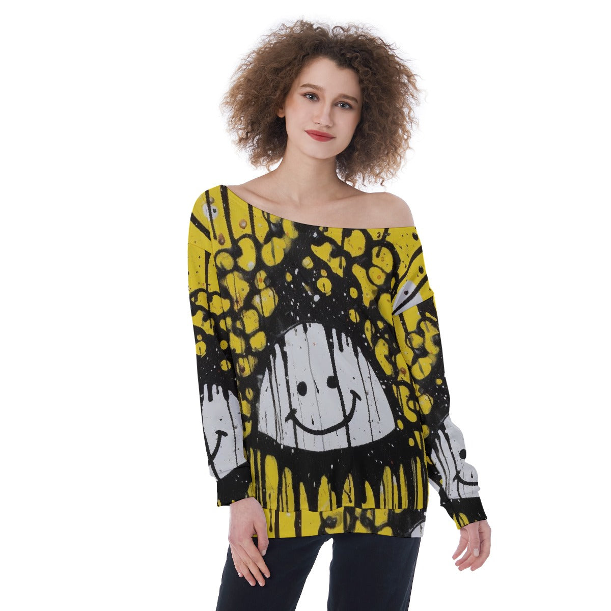 All-Over Print Oversized Women's Off-Shoulder Sweatshirt