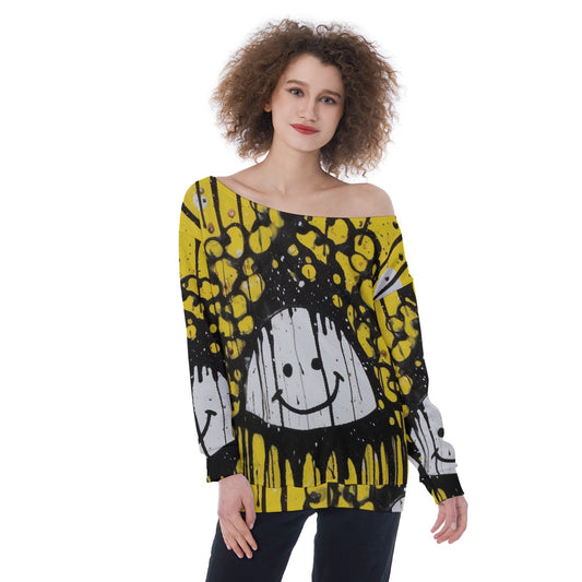 All-Over Print Oversized Women's Off-Shoulder Sweatshirt