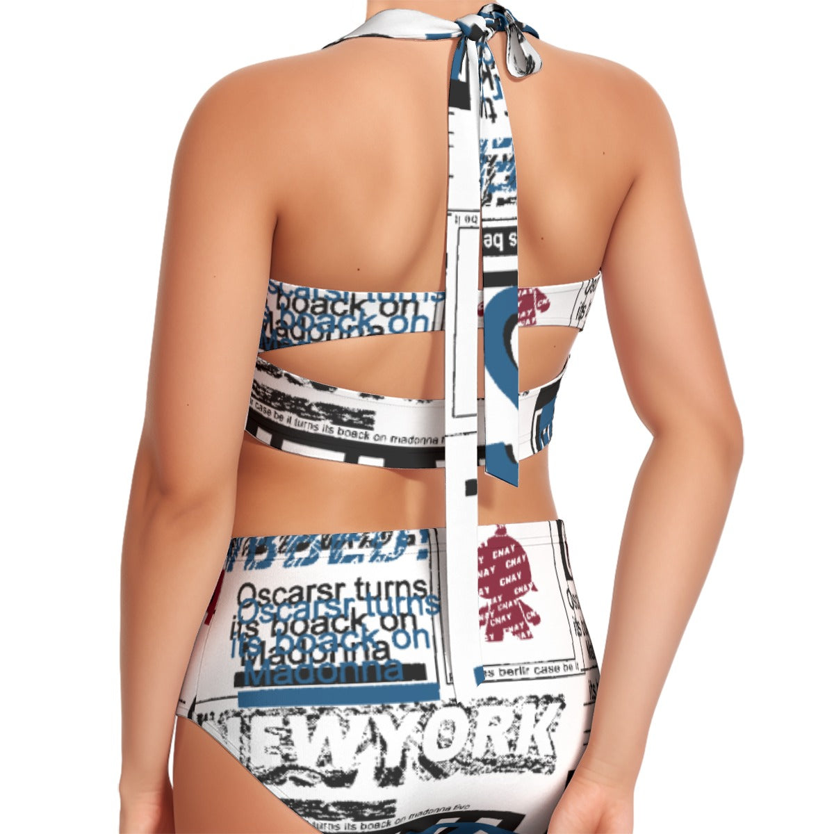 All-Over Print Women's Swimsuit Set With Halter