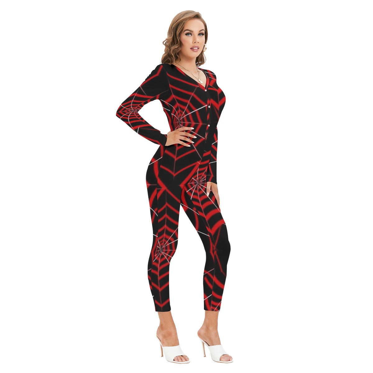 All-Over Print Women's Plunging Neck Jumpsuit