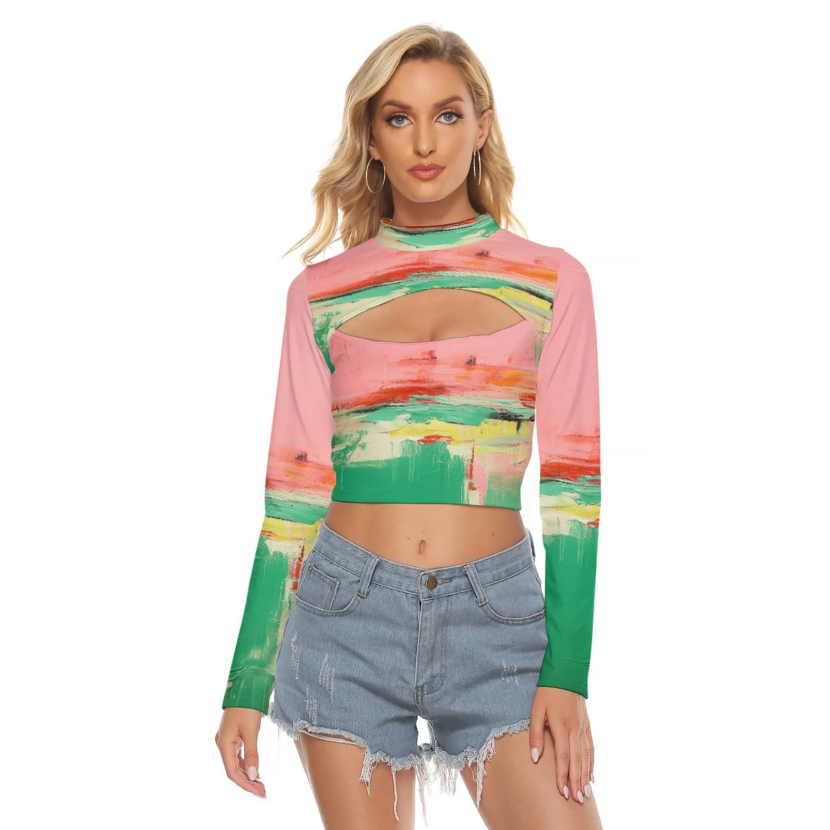 All-Over Print Women's Hollow Chest Keyhole Tight Crop Top