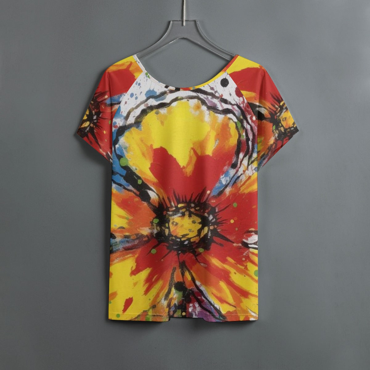 All-Over Print Women's Round Neck T-shirt With Raglan Sleeve